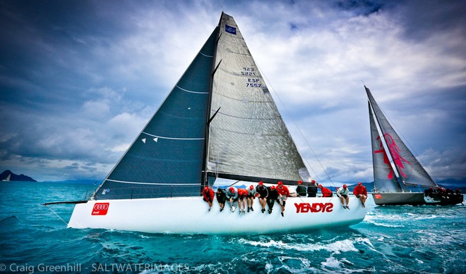 Yendys charter TP52 ahead of Living Doll - Audi Hamilton Island Race Week 2012 in B&W © Craig Greenhill / Saltwater Images http://www.saltwaterimages.com.au